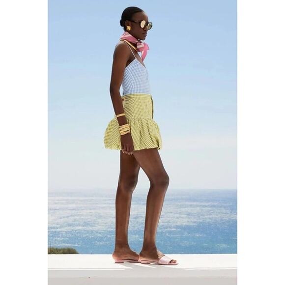 NWT CAROLINE CONSTAS Green White Gingham Checkered Reina Bubble Mini Skirt S - Picture 15 of 15